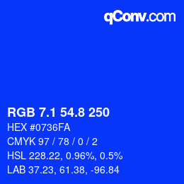 カラーコード: RGB 7.1 54.8 250 | qconv.com