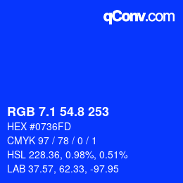 カラーコード: RGB 7.1 54.8 253 | qconv.com