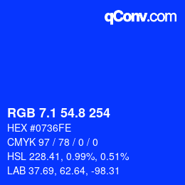 カラーコード: RGB 7.1 54.8 254 | qconv.com