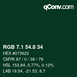 Color code: RGB 7.1 54.8 34 | qconv.com