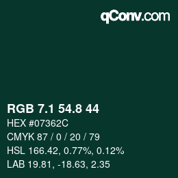 Color code: RGB 7.1 54.8 44 | qconv.com