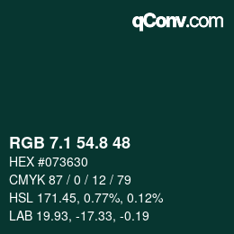 Color code: RGB 7.1 54.8 48 | qconv.com