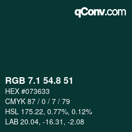 Código de color: RGB 7.1 54.8 51 | qconv.com