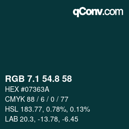 Color code: RGB 7.1 54.8 58 | qconv.com