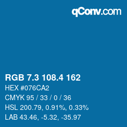 カラーコード: RGB 7.3 108.4 162 | qconv.com