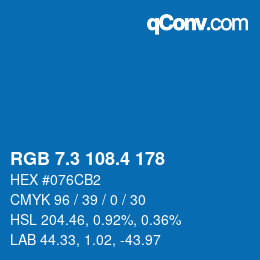 カラーコード: RGB 7.3 108.4 178 | qconv.com