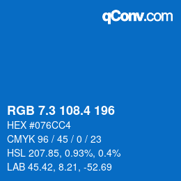 カラーコード: RGB 7.3 108.4 196 | qconv.com