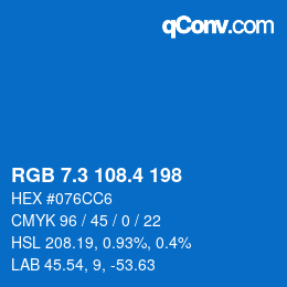 カラーコード: RGB 7.3 108.4 198 | qconv.com