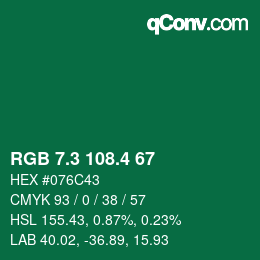 カラーコード: RGB 7.3 108.4 67 | qconv.com