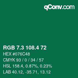カラーコード: RGB 7.3 108.4 72 | qconv.com