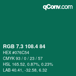 カラーコード: RGB 7.3 108.4 84 | qconv.com