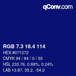 カラーコード: RGB 7.3 18.4 114 | qconv.com