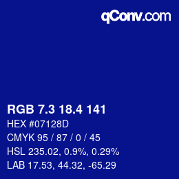 カラーコード: RGB 7.3 18.4 141 | qconv.com