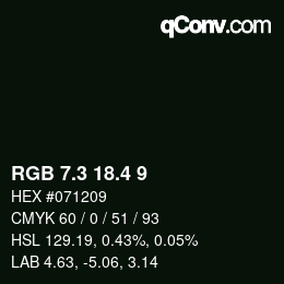 カラーコード: RGB 7.3 18.4 9 | qconv.com