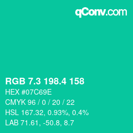 カラーコード: RGB 7.3 198.4 158 | qconv.com