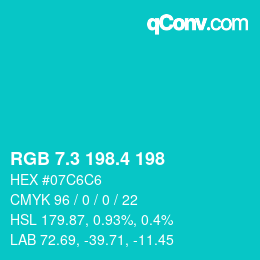 カラーコード: RGB 7.3 198.4 198 | qconv.com