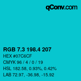 カラーコード: RGB 7.3 198.4 207 | qconv.com