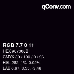 カラーコード: RGB 7.7 0 11 | qconv.com