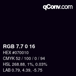 カラーコード: RGB 7.7 0 16 | qconv.com