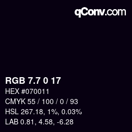 カラーコード: RGB 7.7 0 17 | qconv.com
