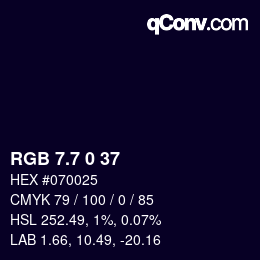 カラーコード: RGB 7.7 0 37 | qconv.com