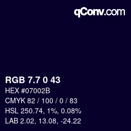 カラーコード: RGB 7.7 0 43 | qconv.com