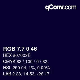 カラーコード: RGB 7.7 0 46 | qconv.com