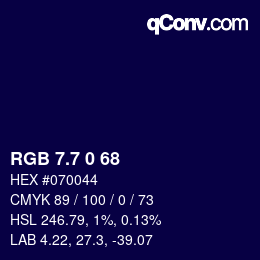 カラーコード: RGB 7.7 0 68 | qconv.com
