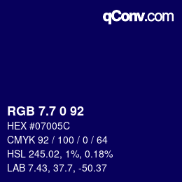 カラーコード: RGB 7.7 0 92 | qconv.com