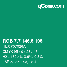 カラーコード: RGB 7.7 146.6 106 | qconv.com