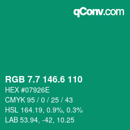 カラーコード: RGB 7.7 146.6 110 | qconv.com