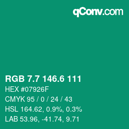 カラーコード: RGB 7.7 146.6 111 | qconv.com