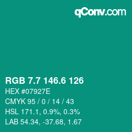 カラーコード: RGB 7.7 146.6 126 | qconv.com