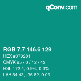 カラーコード: RGB 7.7 146.6 129 | qconv.com
