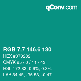 カラーコード: RGB 7.7 146.6 130 | qconv.com