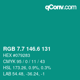カラーコード: RGB 7.7 146.6 131 | qconv.com