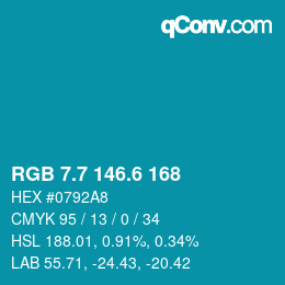 カラーコード: RGB 7.7 146.6 168 | qconv.com