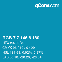 カラーコード: RGB 7.7 146.6 180 | qconv.com