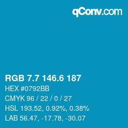 カラーコード: RGB 7.7 146.6 187 | qconv.com