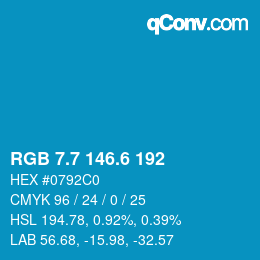 カラーコード: RGB 7.7 146.6 192 | qconv.com