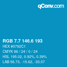 カラーコード: RGB 7.7 146.6 193 | qconv.com