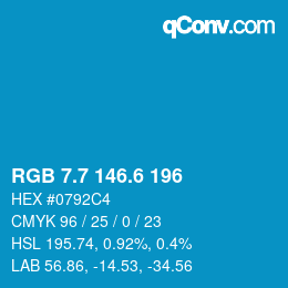 カラーコード: RGB 7.7 146.6 196 | qconv.com