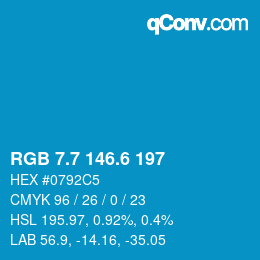 カラーコード: RGB 7.7 146.6 197 | qconv.com