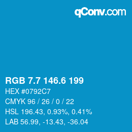 カラーコード: RGB 7.7 146.6 199 | qconv.com