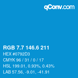 カラーコード: RGB 7.7 146.6 211 | qconv.com