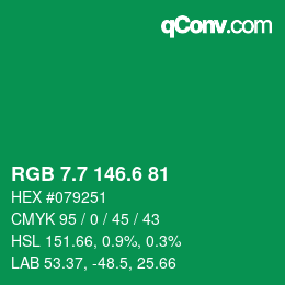 カラーコード: RGB 7.7 146.6 81 | qconv.com