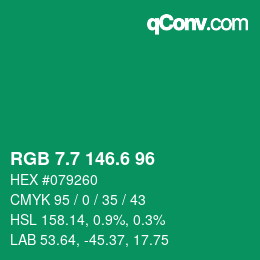 カラーコード: RGB 7.7 146.6 96 | qconv.com