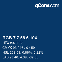 カラーコード: RGB 7.7 56.6 104 | qconv.com