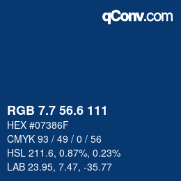 カラーコード: RGB 7.7 56.6 111 | qconv.com