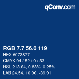 カラーコード: RGB 7.7 56.6 119 | qconv.com